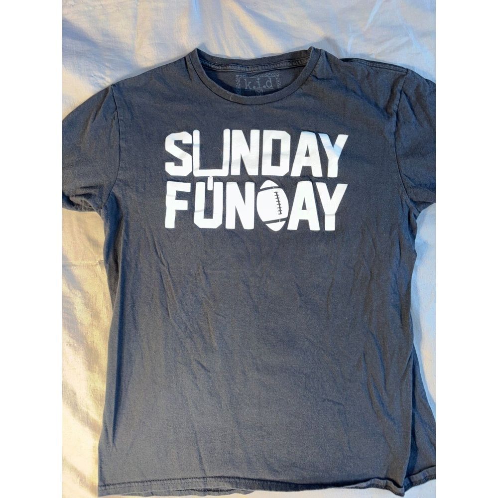 Kid Tee Shirt Boys Medium Black Sunday Funday Short Sleeve Crew Neck Pullover